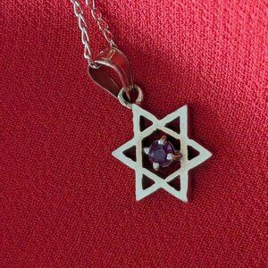 Vintage 14K Gold Star of David Ruby Necklace - Solid Gold Judaica Jewelry